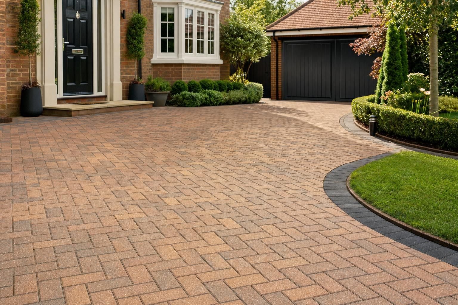 Clean restored block paved driveway at a detached house