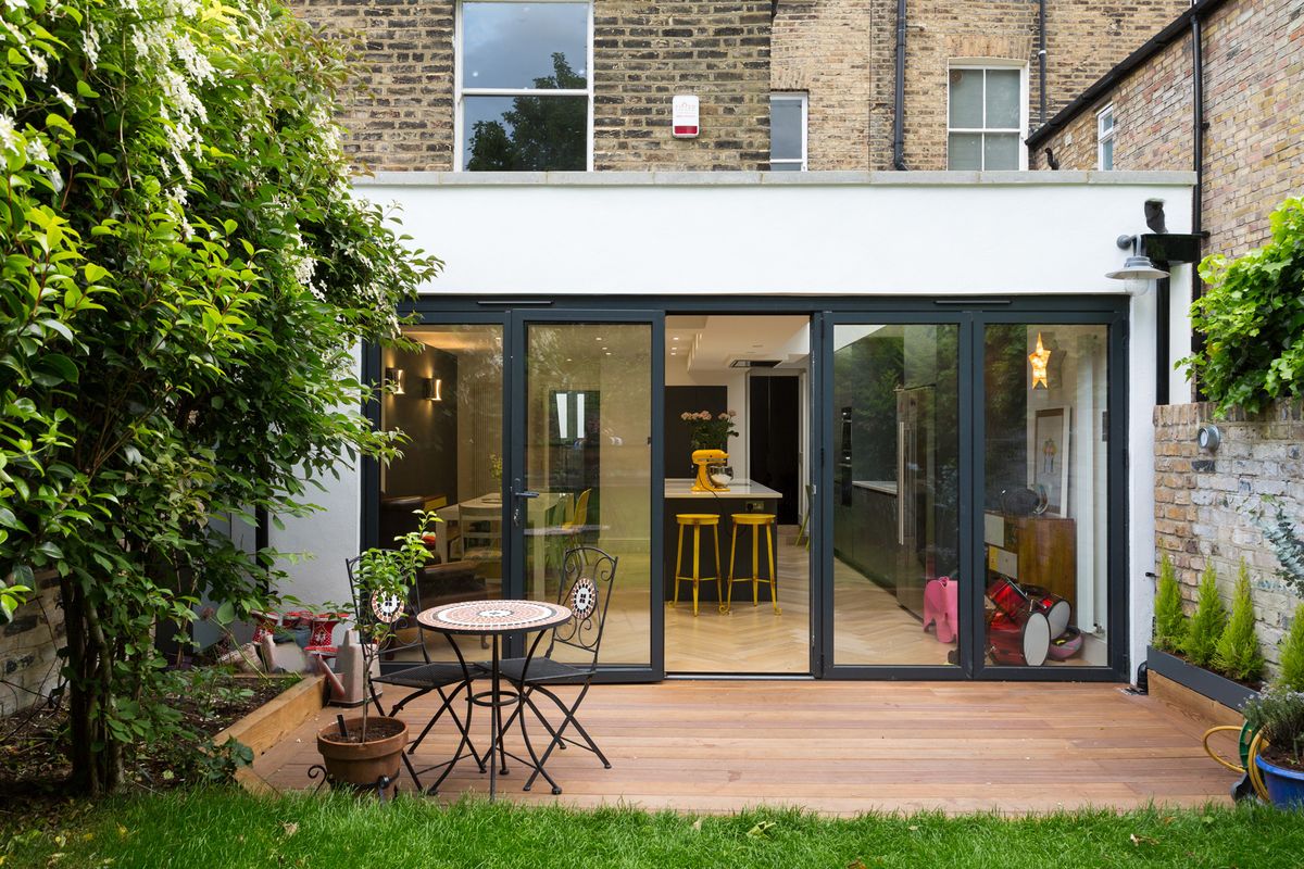 Modern flat roof extension on a British house